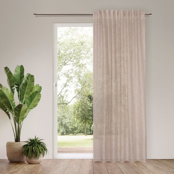 Rideau prêt à poser avec ruban, semi-transparent, aspect lin, isolant thermique, 140x245 cm