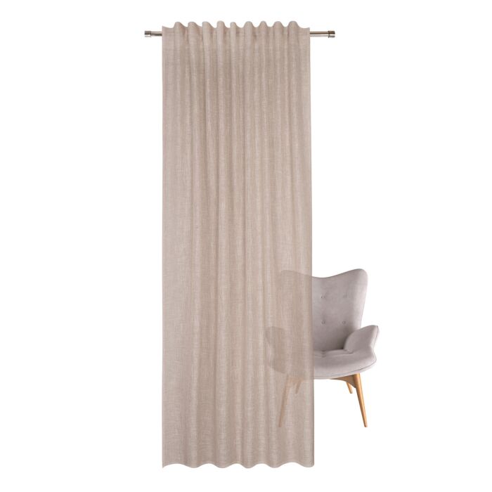 Rideau prêt à poser avec ruban, semi-transparent, aspect lin, isolant thermique, 140x245 cm