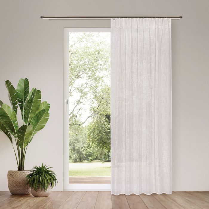 Rideau prêt à poser avec ruban, semi-transparent, aspect lin, isolant thermique, 140x245 cm