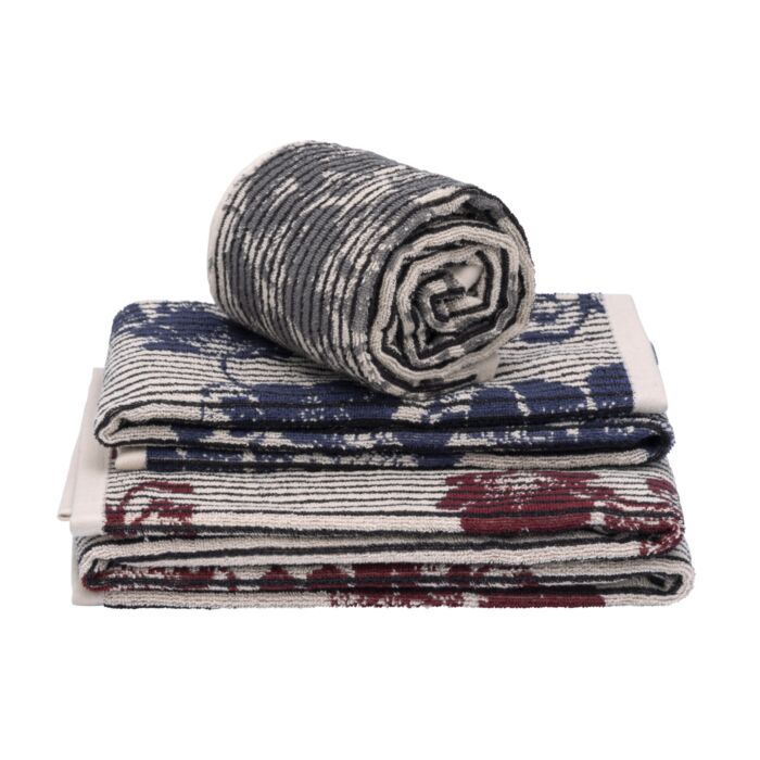 Linge éponge doux à rayures verticales et motifs floraux