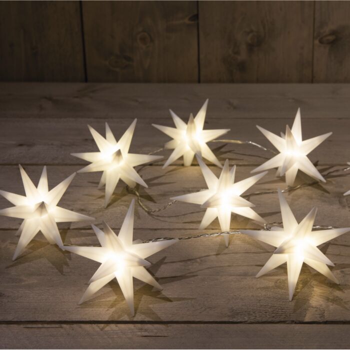 Guirlande lumineuse 3D en forme d'étoiles, 10 étoiles avec des LED blanc chaud