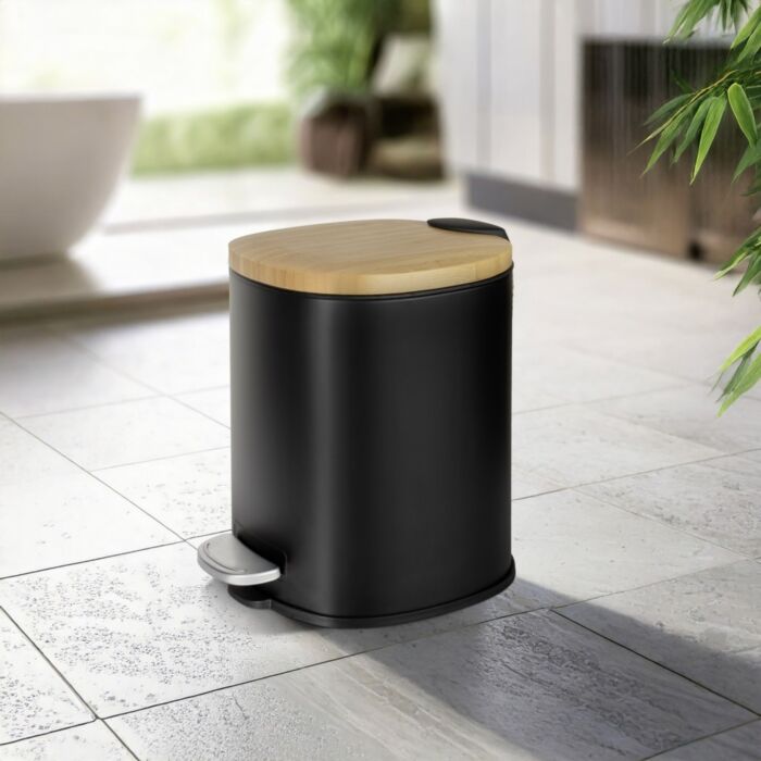 Poubelle à pédale «Fianema», 3 L, couvercle en bambou, Easy-Close