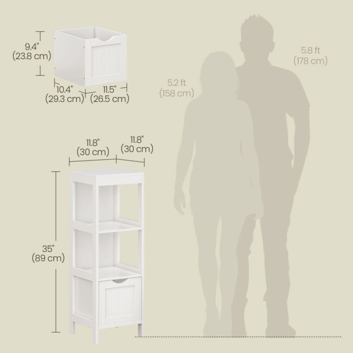 VASAGLE Badezimmerschrank, 3 Fächer und 2 variable Schubladen