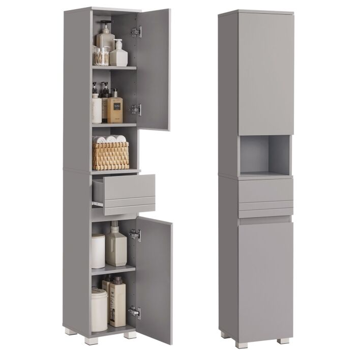 Armoire de salle de bain VASAGLE, armoire haute avec tiroir et étagères réglables