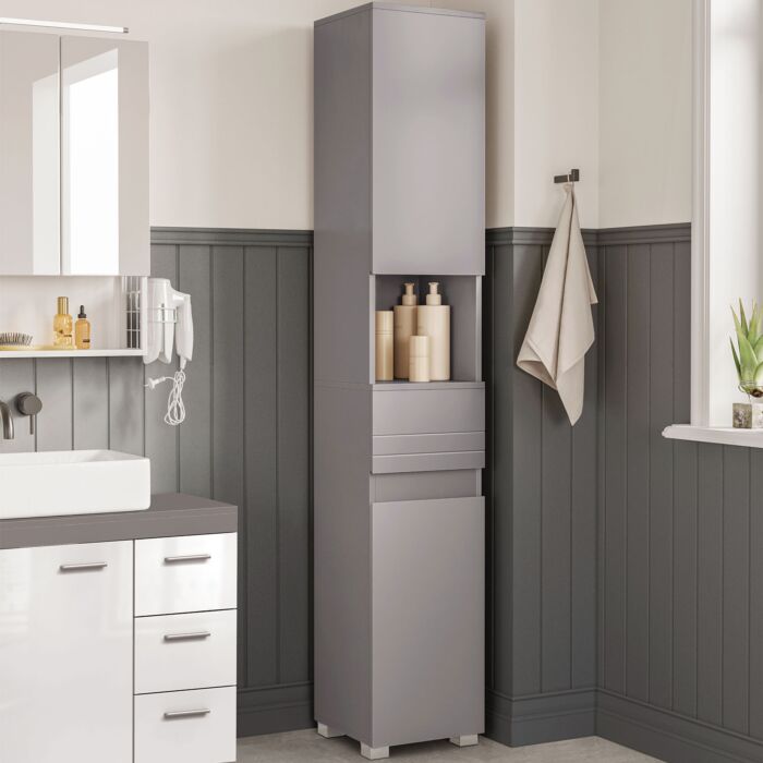 Armoire de salle de bain VASAGLE, armoire haute avec tiroir et étagères réglables