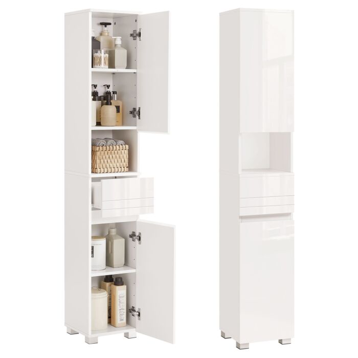 Armoire de salle de bain VASAGLE, armoire haute avec tiroir et étagères réglables
