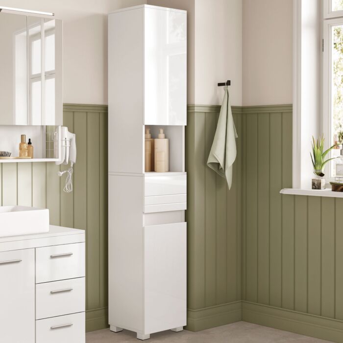 Armoire de salle de bain VASAGLE, armoire haute avec tiroir et étagères réglables