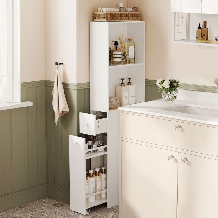 VASAGLE Badezimmerschrank mit Auszug und seitlichem Fach