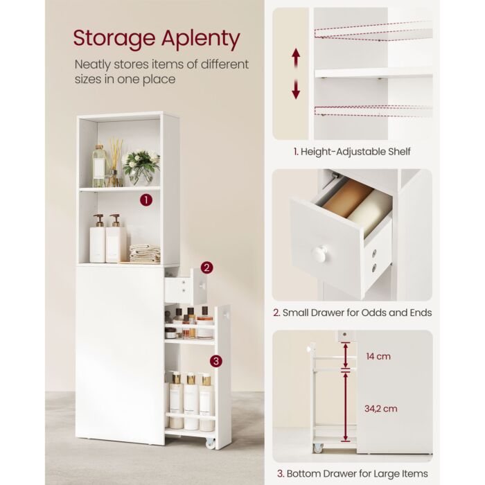 VASAGLE Badezimmerschrank mit Auszug und seitlichem Fach