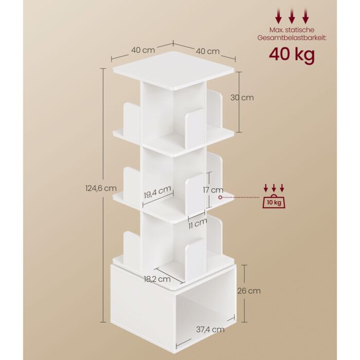 Bibliothèque VASAGLE, pivotante à 360°, 4 niveaux