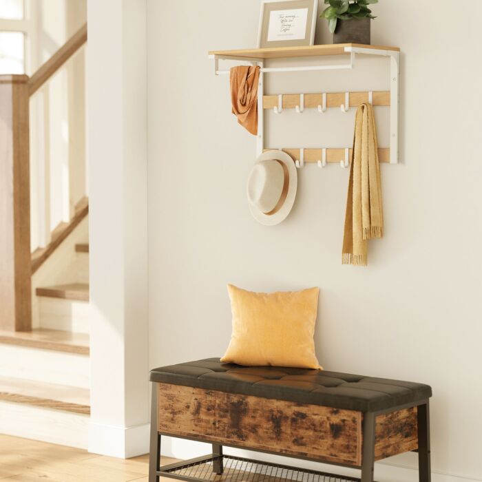 VASAGLE Wandgarderobe mit Ablage, Kleiderstange und 10 Haken