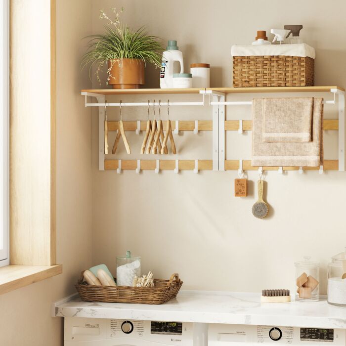 VASAGLE Wandgarderobe mit Ablage, Kleiderstange und 10 Haken