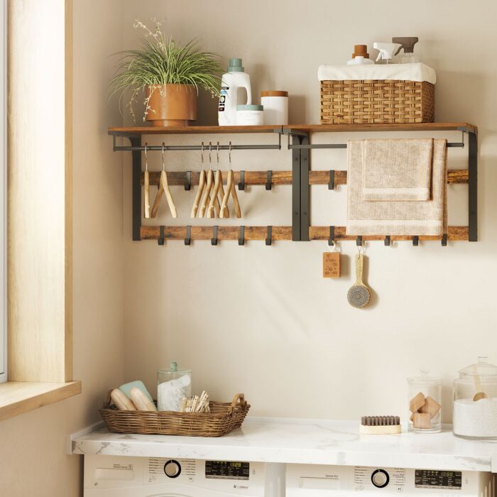 VASAGLE Wandgarderobe mit Ablage, Kleiderstange und 10 Haken