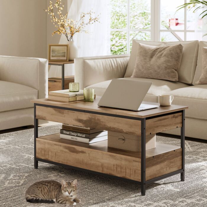 Table basse VASAGLE à hauteur réglable avec 2 tiroirs