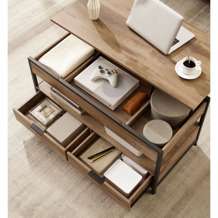 Table basse VASAGLE à hauteur réglable avec 2 tiroirs