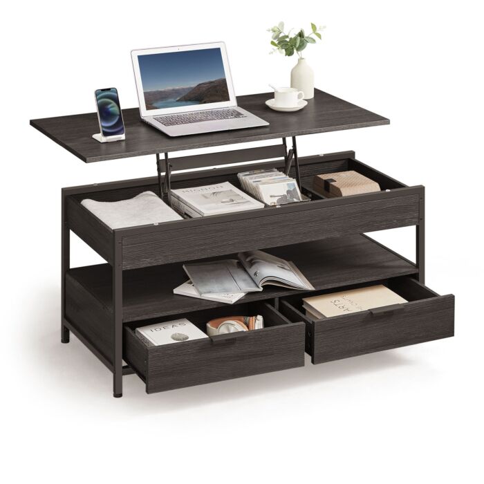 Table basse VASAGLE à hauteur réglable avec 2 tiroirs