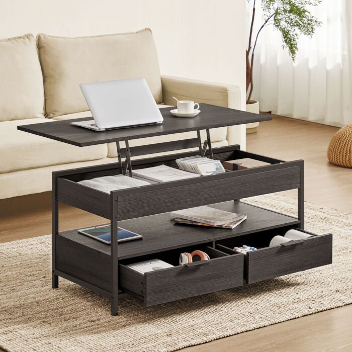 Table basse VASAGLE à hauteur réglable avec 2 tiroirs
