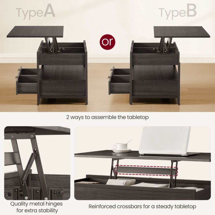 Table basse VASAGLE à hauteur réglable avec 2 tiroirs