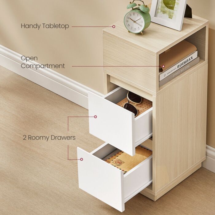 Table de chevet VASAGLE avec compartiment latéral, 2 tiroirs