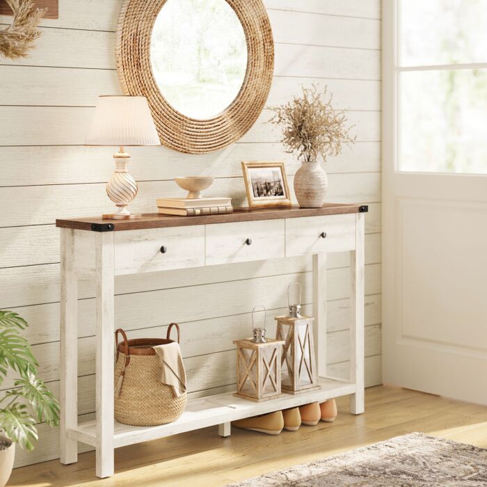 Table console VASAGLE «Rustic», avec 3 tiroirs et une étagère