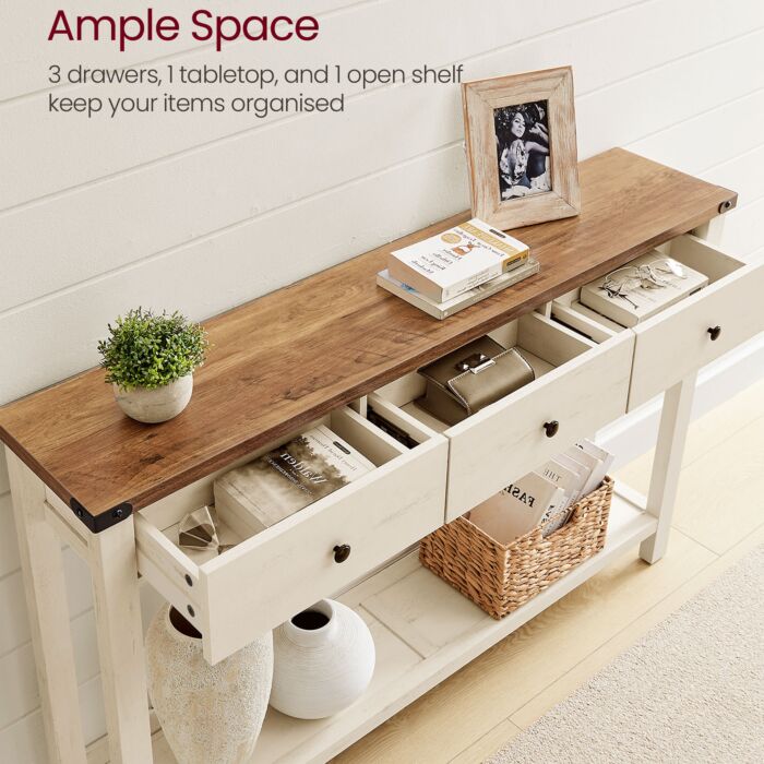 Table console VASAGLE «Rustic», avec 3 tiroirs et une étagère