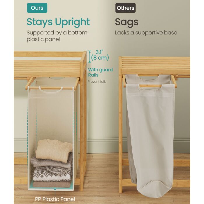 Panier à linge SONGMICS en bambou, double compartiment avec tablette et poches latérales, 100 l