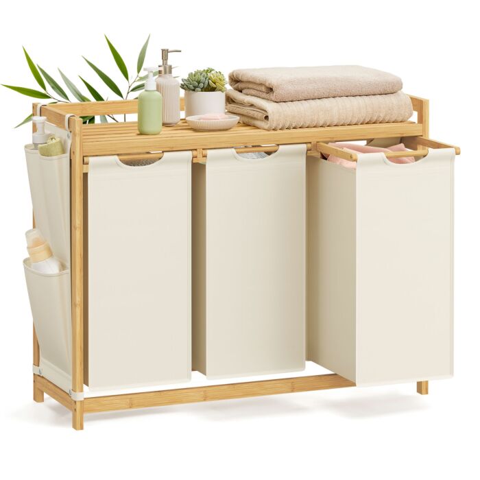 SONGMICS Bambus Wäschesammler «Laundry Sorter», 3 Wäschesäcke, 150 l