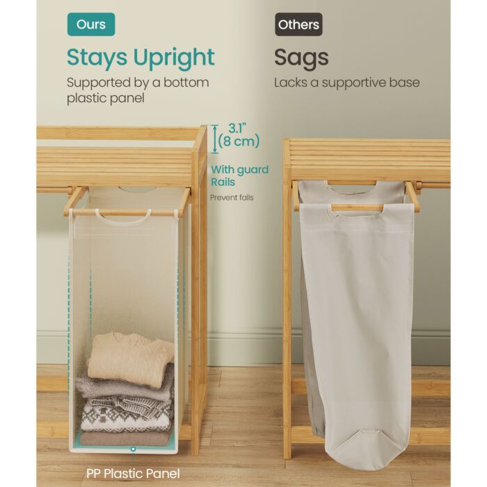 SONGMICS Bambus Wäschesammler «Laundry Sorter», 3 Wäschesäcke, 150 l