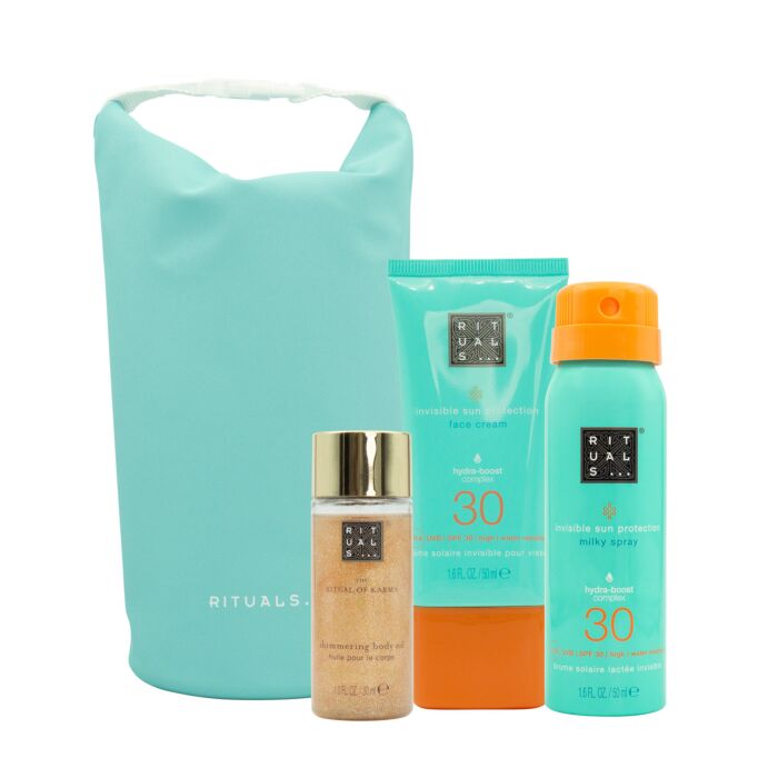 Coffret de soins solaires Rituals «Karma Sun Trial Set», 3 pièces avec pochette imperméable
