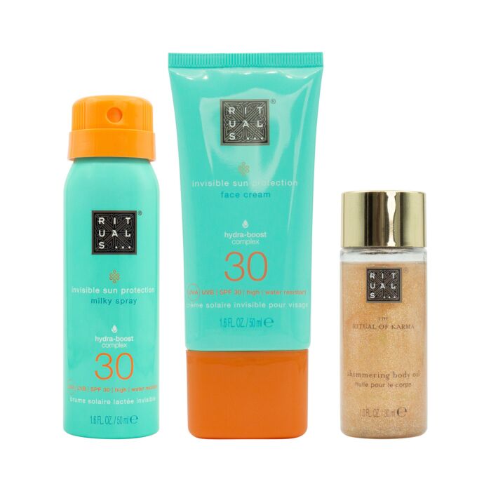 Coffret de soins solaires Rituals «Karma Sun Trial Set», 3 pièces avec pochette imperméable