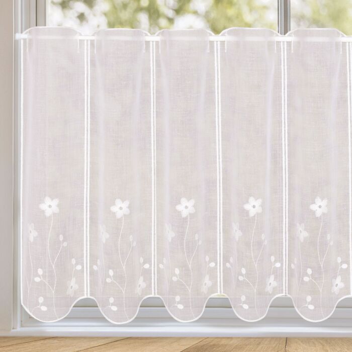 Bistrovorhang «Carla», halbtransparent mit Blumenstickerei, 145x50 cm