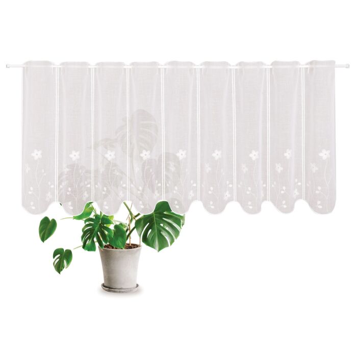Bistrovorhang «Carla», halbtransparent mit Blumenstickerei, 145x50 cm