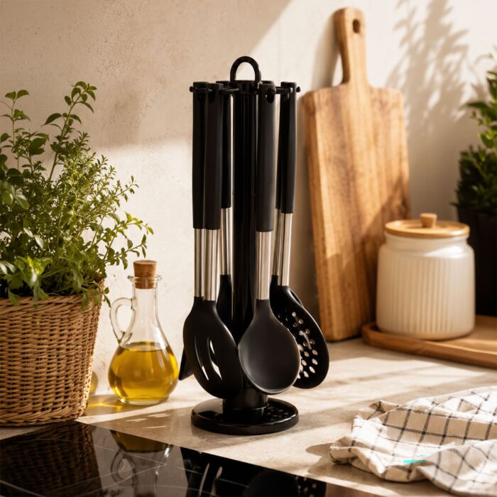 Set d'ustensiles de cuisine, 7 pièces avec support