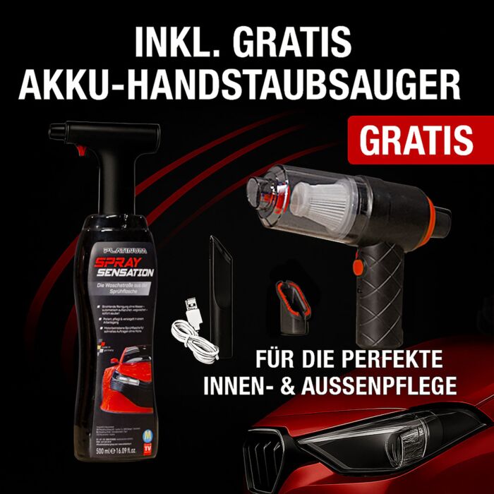 Kit d'entretien automobile Platinum SpraySensation, avec aspirateur à main sans fil et accessoires