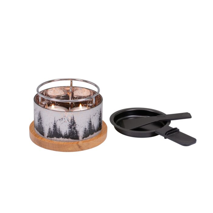 Raclette à la bougie «Glow Wald», motif forêt avec accessoires