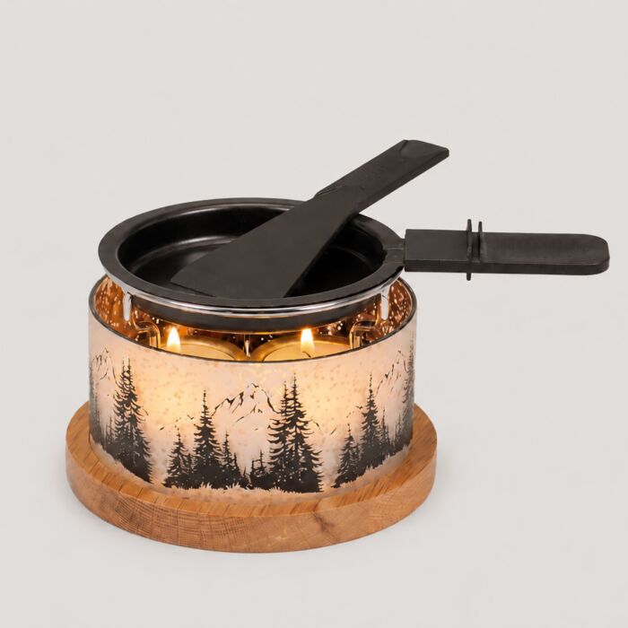 Raclette à la bougie «Glow Wald», motif forêt avec accessoires