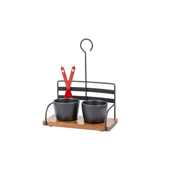Schalen-Set «Sessellift», 2-teiliges Keramikschalen-Set mit Holzbasis