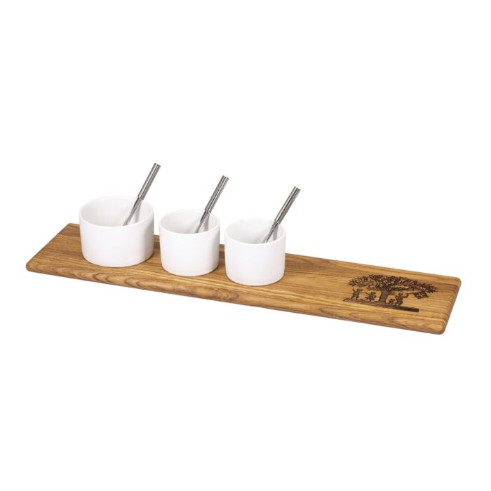 Apero-Set Holztablett mit 3 Keramikschälchen