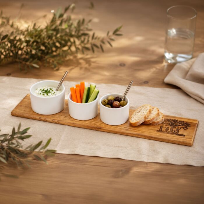 Apero-Set Holztablett mit 3 Keramikschälchen