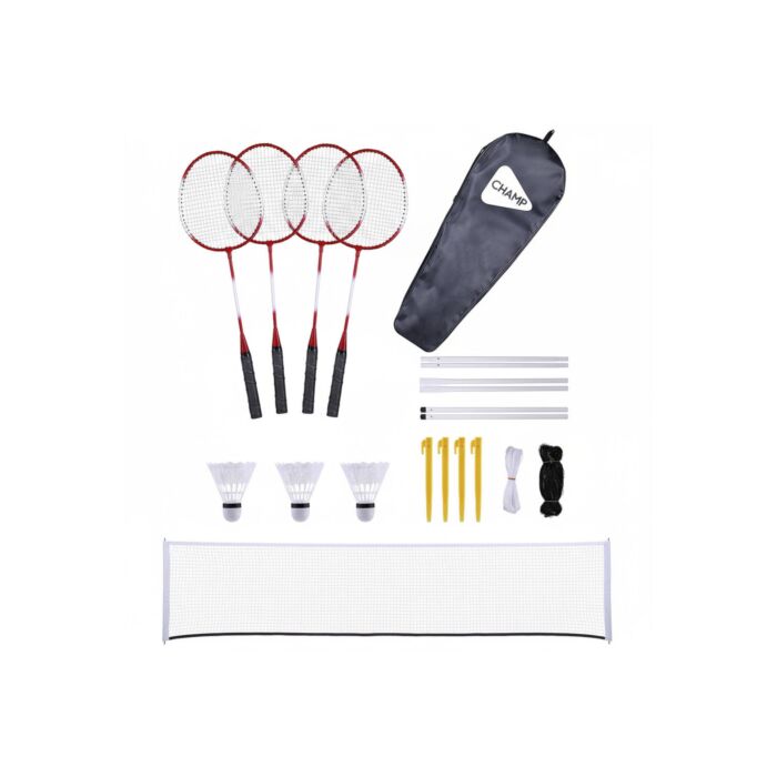 CHAMP Badminton-Set 4 Spieler, mit Netz und Transporttasche