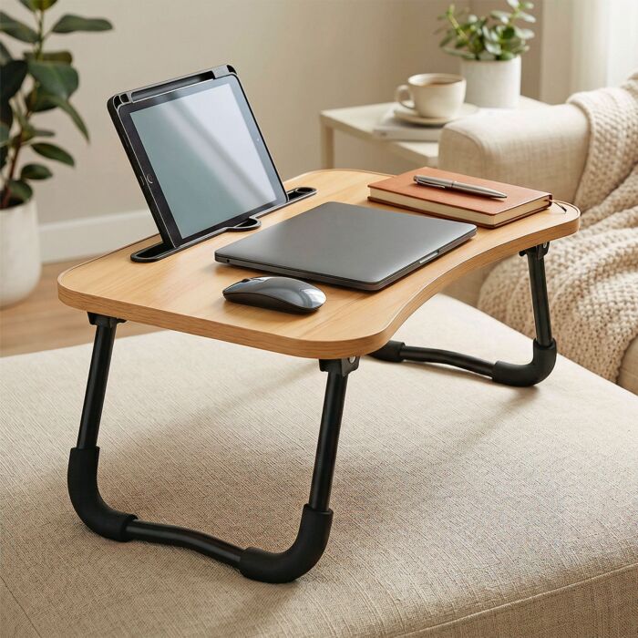 Laptop-Tisch, klappbar, in Holzoptik mit Tablet-Halter