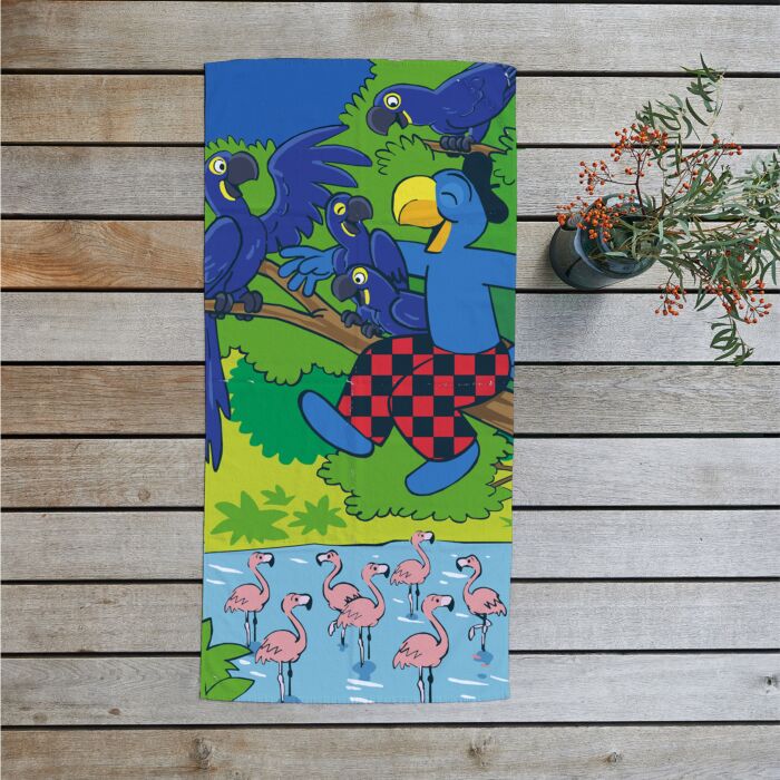 Serviette de plage «Globi et les perroquets», 70x140 cm
