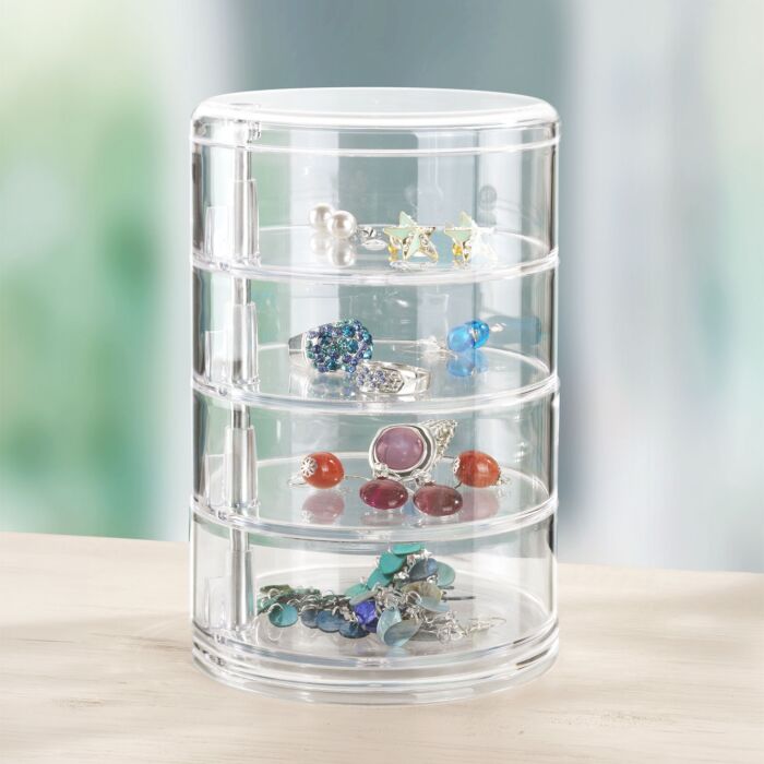 Kosmetik-Tower mit 4 drehbaren Fächern, transparent