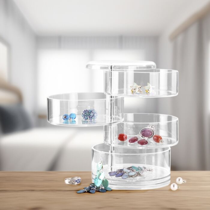 Kosmetik-Tower mit 4 drehbaren Fächern, transparent