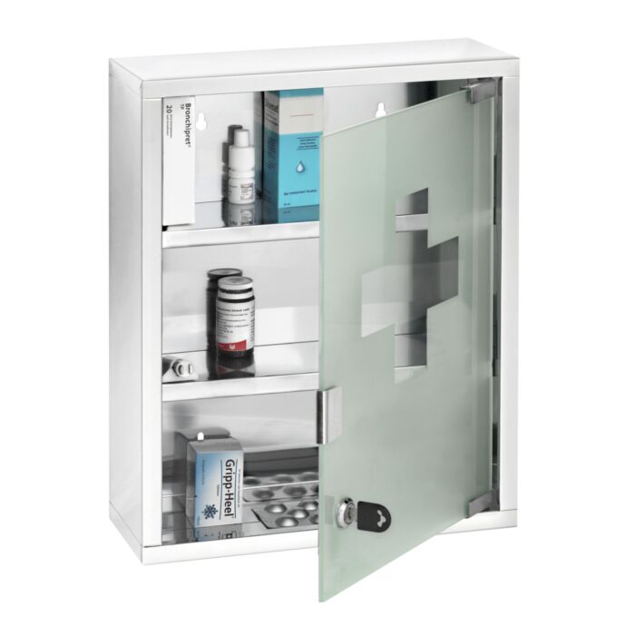 Medikamentenschrank aus Edelstahl, abschliessbar, 3 Ablageflächen