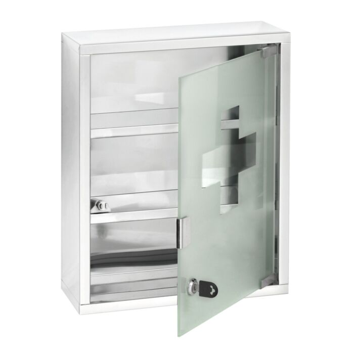 Medikamentenschrank aus Edelstahl, abschliessbar, 3 Ablageflächen