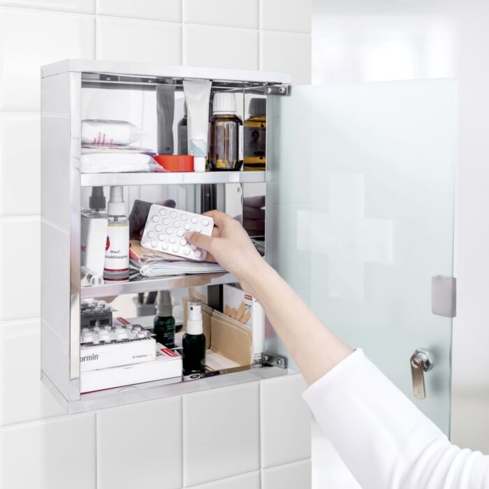 Medikamentenschrank aus Edelstahl, abschliessbar, 3 Ablageflächen