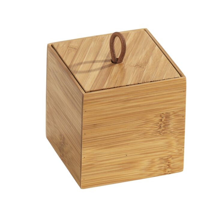 Aufbewahrungsbox «Terra» aus Bambus, mit Deckel und Griffschlaufe, 9x9x9 cm