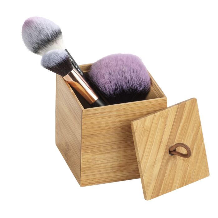 Aufbewahrungsbox «Terra» aus Bambus, mit Deckel und Griffschlaufe, 9x9x9 cm
