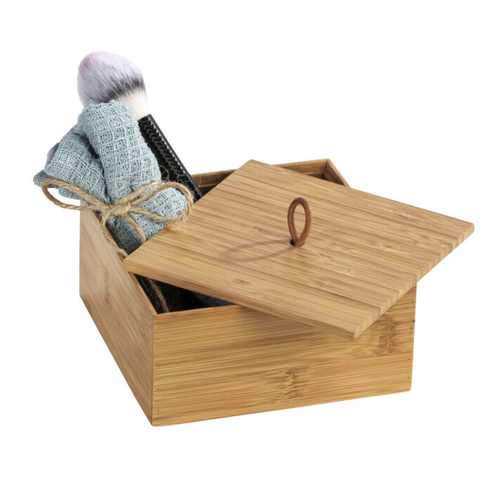 Boîte de rangement «Terra» en bambou, avec couvercle et poignée, 15x15x7 cm